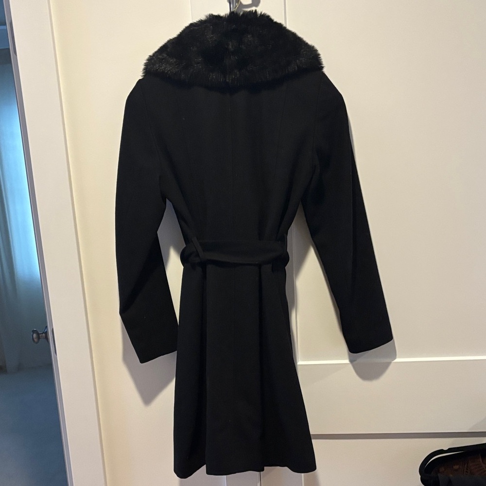 Preston & York Black Trench Coat with Fur Collar - Picture 6 of 7
